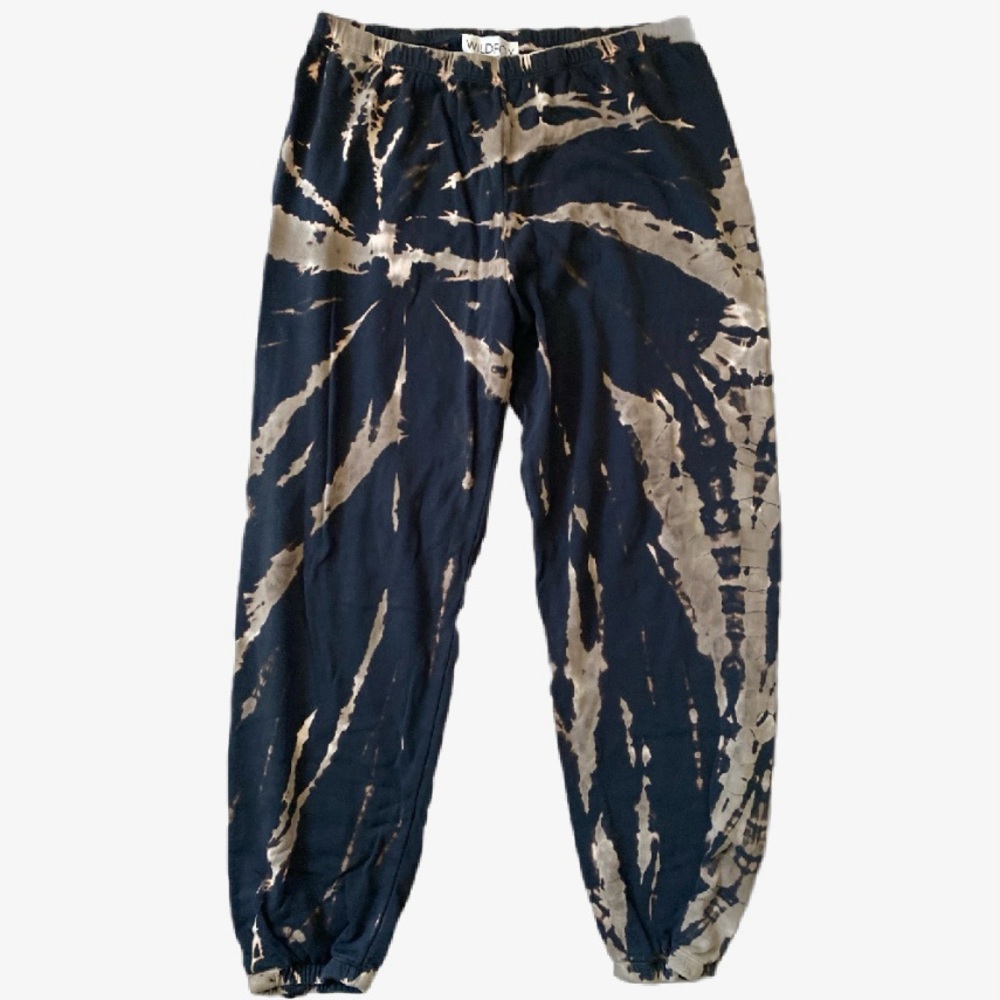Wildfox Black and Tan Track Pants with Dynamic Tie-Dye